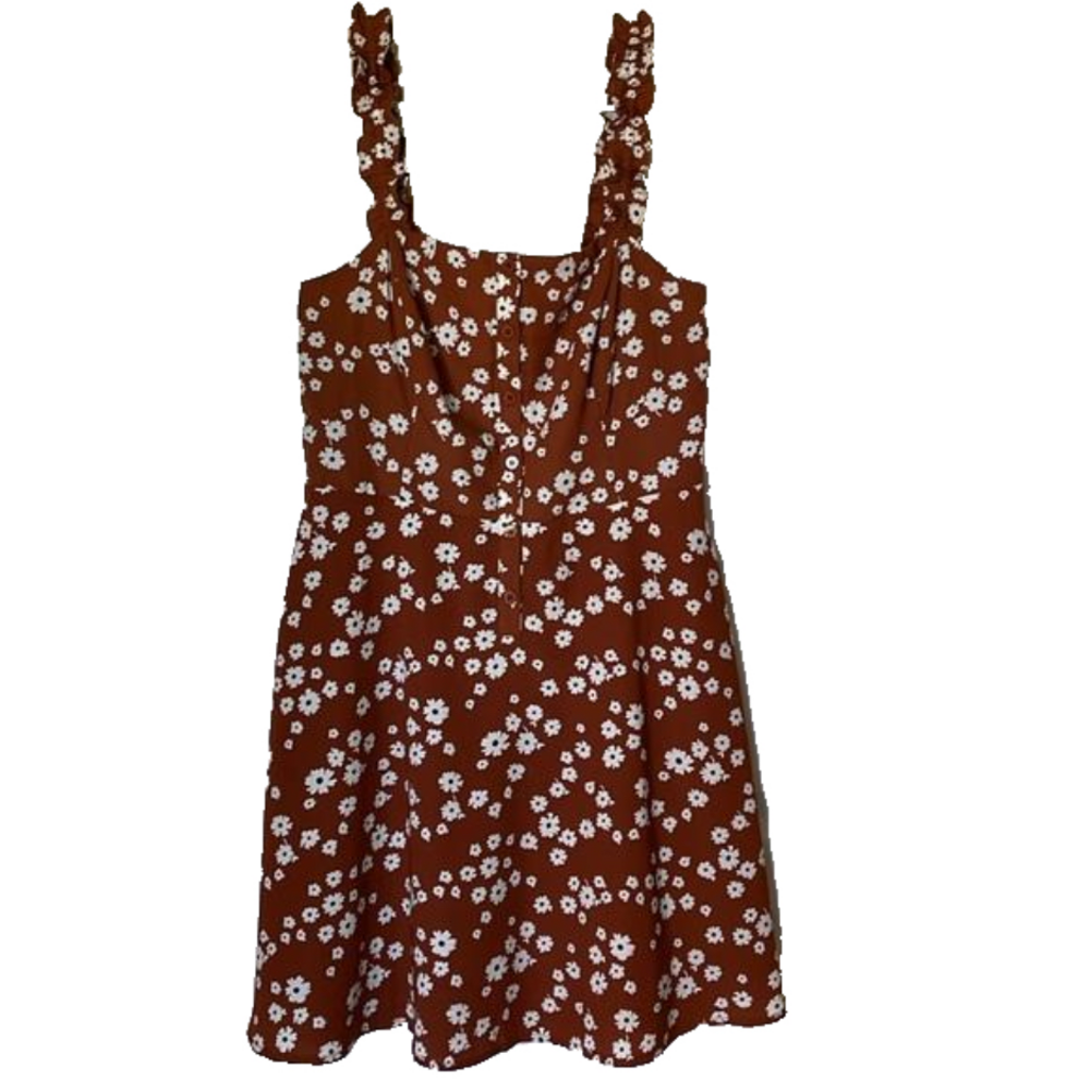 19 COOPER Floral Shoulder Strap Mini Dress, Junior’s S, Burnt Orange